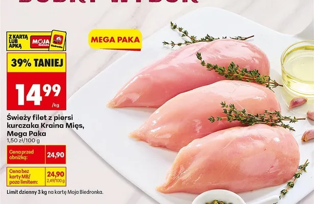 Świeży filet z piersi kurczaka Kraina Mięs Mega Paka promocja w Biedronka