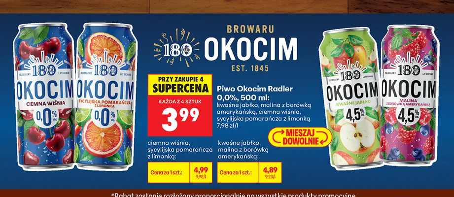 Piwo Okocim Radler malina z borówką amerykańską promocja w Biedronka