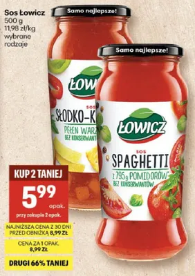 Sos spaghetti z pomidorów bez konserwantów promocja w Delikatesy Centrum