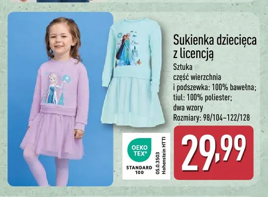 Sukienka dziecięca z licencją promocja w Aldi