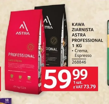 Kawa ziarnista Astra Professional Crema 1kg promocja w Selgros