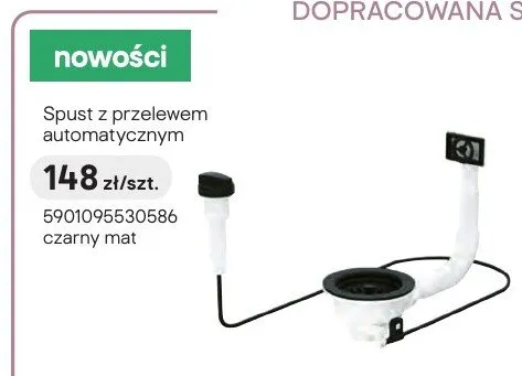 Spust z przelewem automatycznym czarny mat promocja w Castorama