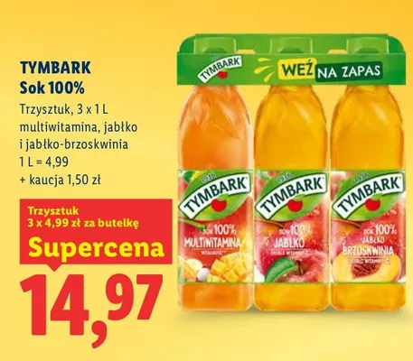 Sok 100% trzysztuk multiwitamina, jabłko i jabłko-brzoskwinia promocja w Lidl