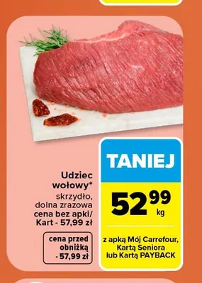 Udziec wołowy dolna zrazowa promocja w Carrefour Market