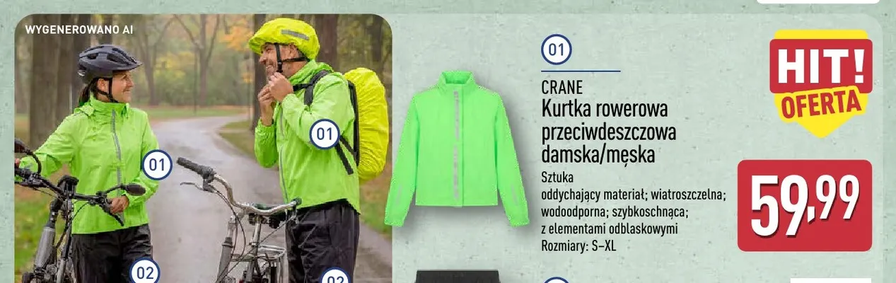Kurtka rowerowa przeciwdeszczowa damska/męska Crane promocja w Aldi