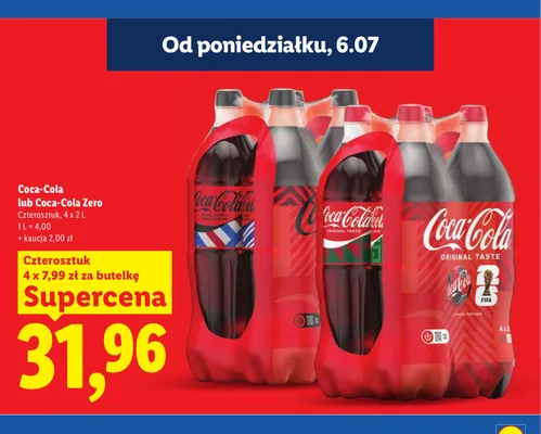 Napój gazowany Coca-Cola Zero 4-pak 2 l promocja w Lidl