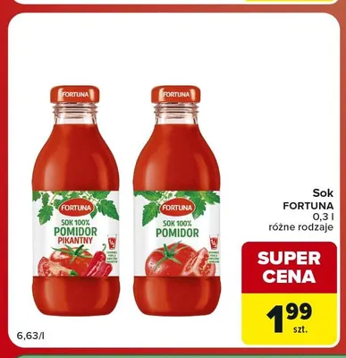 Sok pomidorowy pikantny Fortuna promocja w Carrefour Market