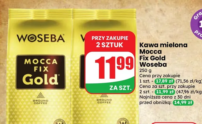 Kawa mielona Mocca Fix Gold Woseba promocja w Dino