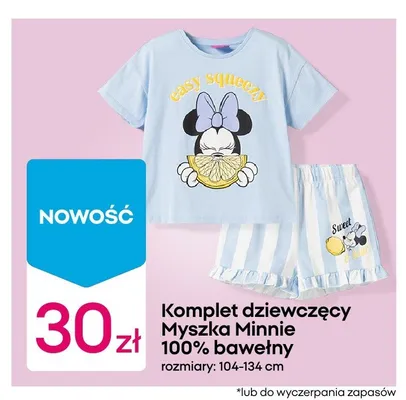 Komplet dziewczęcy Disney Myszka Minnie 100% bawełny promocja w Pepco