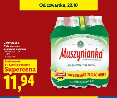 Woda mineralna magnezowo-wapniowa Muszynianka 6-pak promocja w Lidl