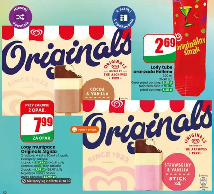 Lody multipack Originals Algida 2 rodzaje promocja w Dino