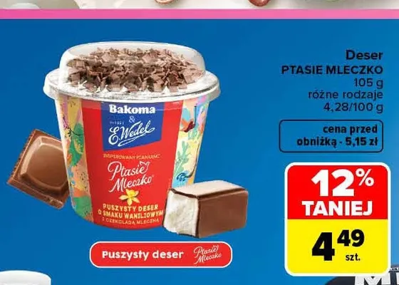 Deser Ptasie Mleczko Bakoma & E.Wedel promocja w Carrefour