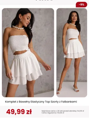 Komplet z bawełny elastyczny top szorty z falbankami Renee promocja w Renee