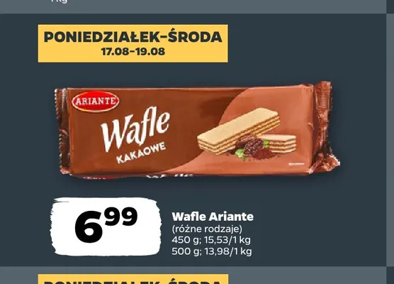 Wafle kakaowe Ariante promocja w Netto