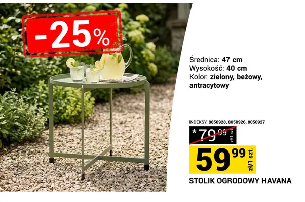 Stolik ogrodowy Havana zielony promocja w Merkury Market