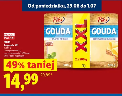 Ser gouda XXL Pilos 2-pak promocja w Lidl