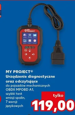Urządzenie diagnostyczne oraz odczytu kodów do pojazdów mechanicznych OBDII MPOBD A1, szybki test analizy spalin, 7 wersji językowych promocja w Kaufland