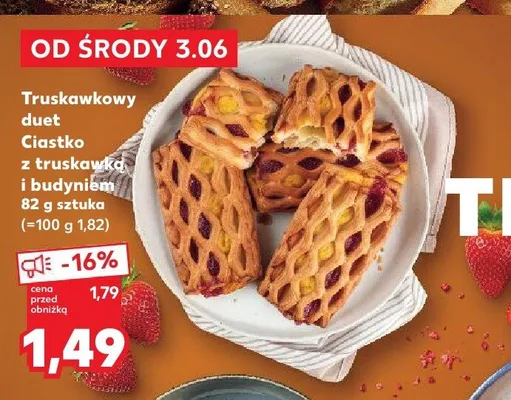 Truskawkowy duet Ciastko z truskawką i budyniem promocja w Kaufland