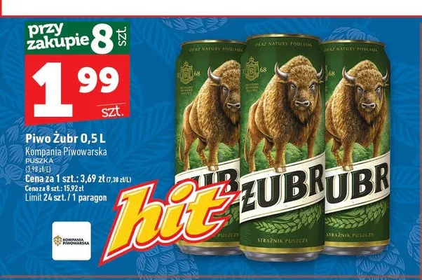 Piwo Żubr 0,5 l promocja w TOPAZ