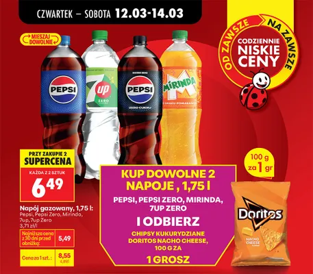Napój gazowany Pepsi, Pepsi Zero 1,75 l promocja w Biedronka