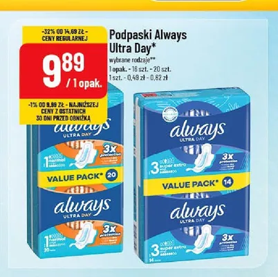 Podpaski Always Ultra Day Super Extra promocja w POLOmarket