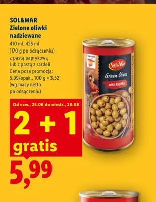 Zielone oliwki nadziewane z pastą z sardeli Sol & Mar promocja w Lidl