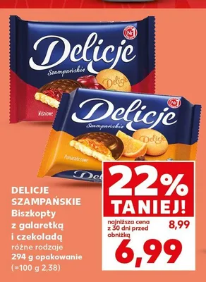 Biszkopty z galaretką i czekoladą Delicje Szampańskie Wiśniowe promocja w Kaufland
