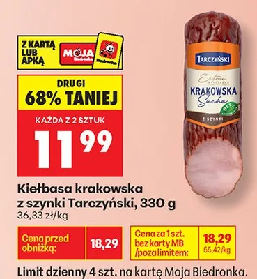 Kiełbasa krakowska z szynki Tarczyński promocja w Biedronka