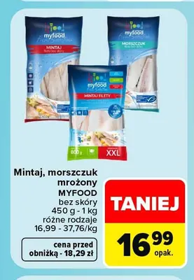 Mintaj, morszczuk mrożony Myfood bez skóry promocja w Carrefour Market
