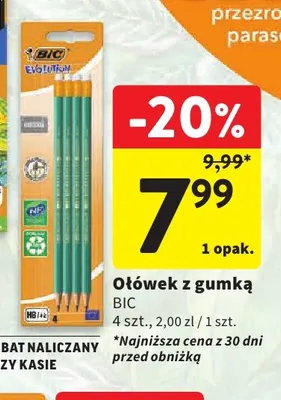 Ołówek z gumką BIC 4-pak promocja w Intermarche