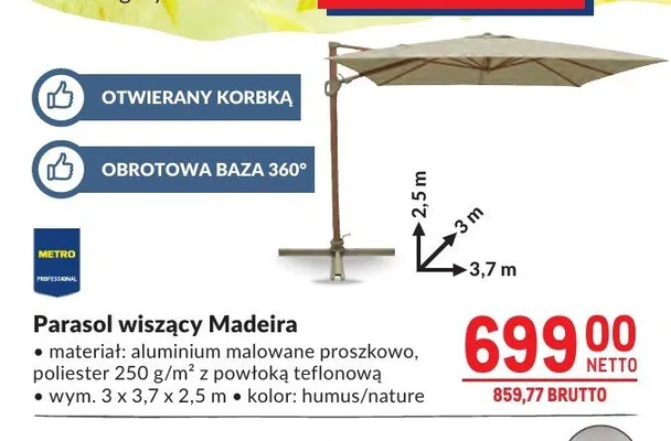 Parasol wiszący Madeira METRO PROFESSIONAL promocja w Makro