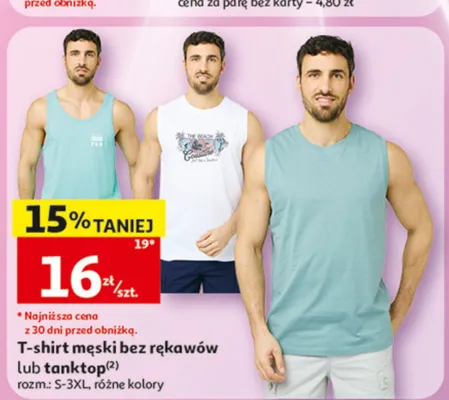 T-shirt męski bez rękawów lub tanktop promocja w Auchan