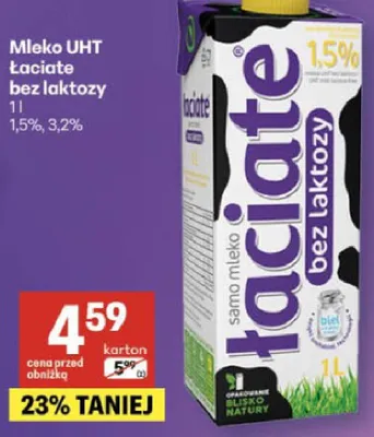 Mleko UHT bez laktozy 1,5%, 3,2% promocja w Delikatesy Centrum