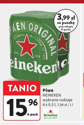 Piwo Heineken 4-pak 500 ml promocja w Intermarche