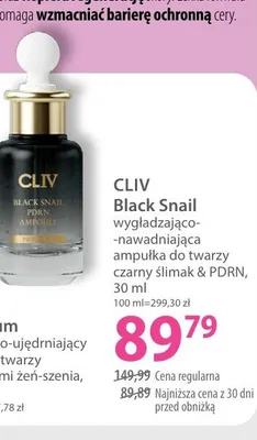 Wygładzająco-nawadniająca ampułka do twarzy czarny ślimak & PDRN CLIV Black Snail promocja w Hebe