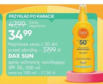 Spray ochronny nawilżający Dax Sun SPF 50 promocja w Super-Pharm