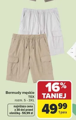 Bermudy męskie TEX rozm. S - 3XL promocja w Carrefour