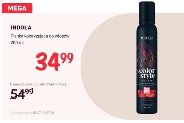 Pianka koloryzująca do włosów Indola Color Style Mousse promocja w Rossmann