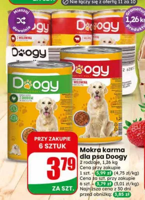 Mokra karma dla psa z wołowiną Doogy promocja w Dino
