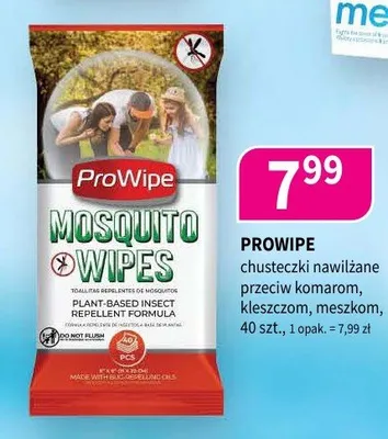 Chusteczki nawilżane przeciw komarom kleszczom meszkom ProWipe Mosquito Wipes promocja w Drogerie Polskie