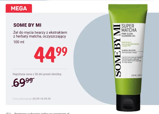 Żel do mycia twarzy z ekstraktem z herbaty matcha oczyszczający Some By Mi promocja w Rossmann