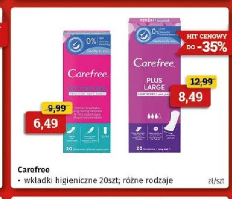 Wkładki higieniczne Carefree Plus Large promocja w Drogeria Kosmyk