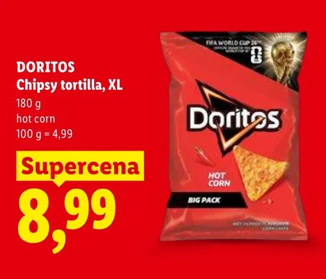Chipsy tortilla XL hot corn Doritos Big Pack promocja w Lidl
