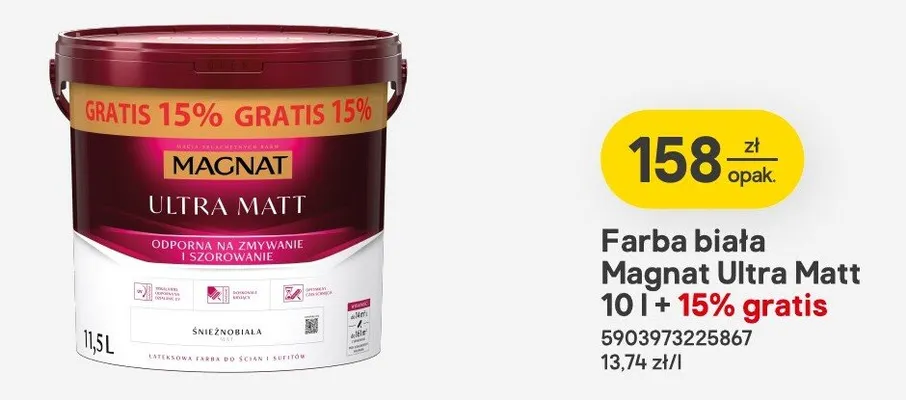 Farba biała Ultra Matt + 15% gratis promocja w Castorama