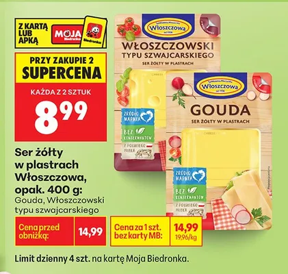 Ser żółty typu szwajcarskiego w plastrach promocja w Biedronka