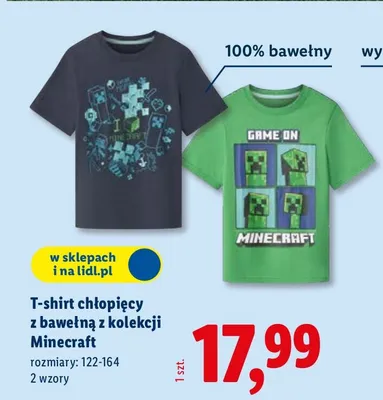 T-shirt chłopięcy z bawełną z kolekcji Minecraft promocja w Lidl