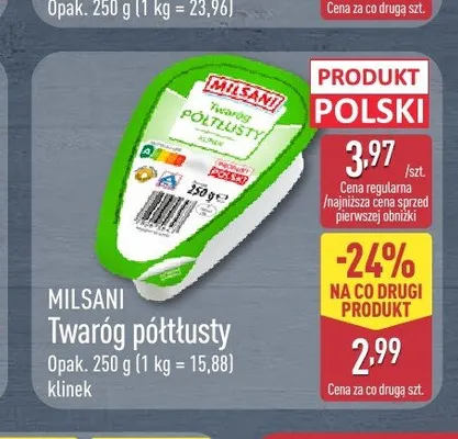 Twaróg półtłusty Milsani promocja w Aldi