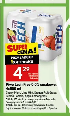 Piwo bezalkoholowe Lech Free Lime Mint 4-pak 500 ml promocja w Twój Market
