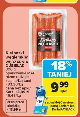 Kiełbaski węgierskie Wędzarnia Dubielak promocja w Carrefour