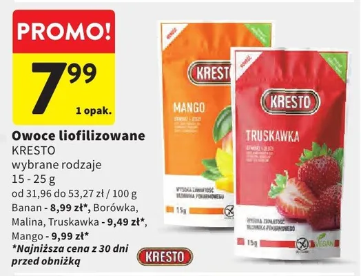 Owoce liofilizowane wybrane rodzaje promocja w Intermarche